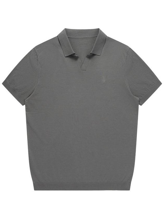 Open Collar Short Sleeve Knit Top Dark Grey - SOLEW - BALAAN 2