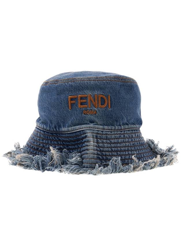 Embroidered Logo Denim Bucket Hat Blue - FENDI - BALAAN 3