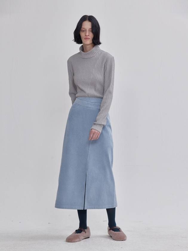 Modified Obi Detail A-Line Front Slit Corduroy Skirt Sky Blue - LIE - BALAAN 5