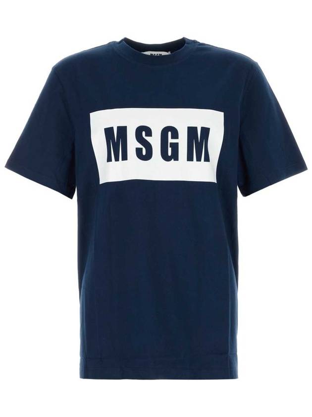 Box Logo Cotton Short Sleeve T-Shirt Navy - MSGM - BALAAN 2