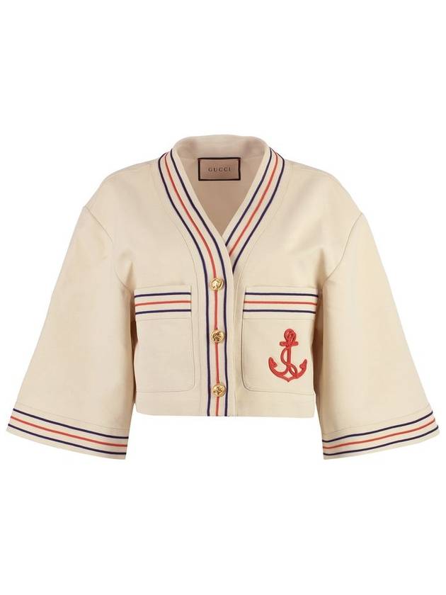 Anchor Applique Cropped Cardigan Beige - GUCCI - BALAAN 2