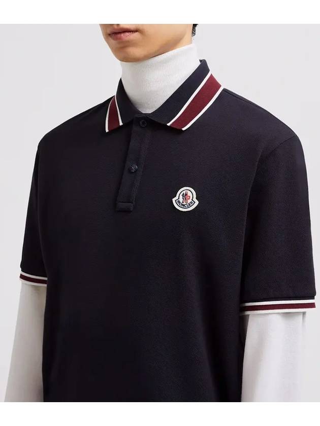 Logo Patch Polo Shirt Dark Blue - MONCLER - BALAAN 5