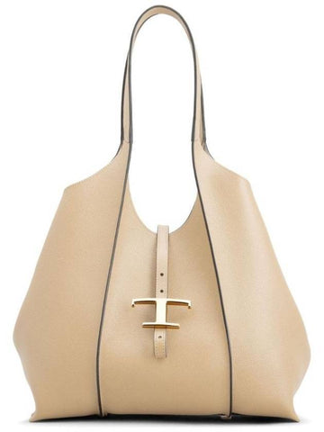 Logo T Timeless Leather Tote Bag Beige - TOD'S - BALAAN 1