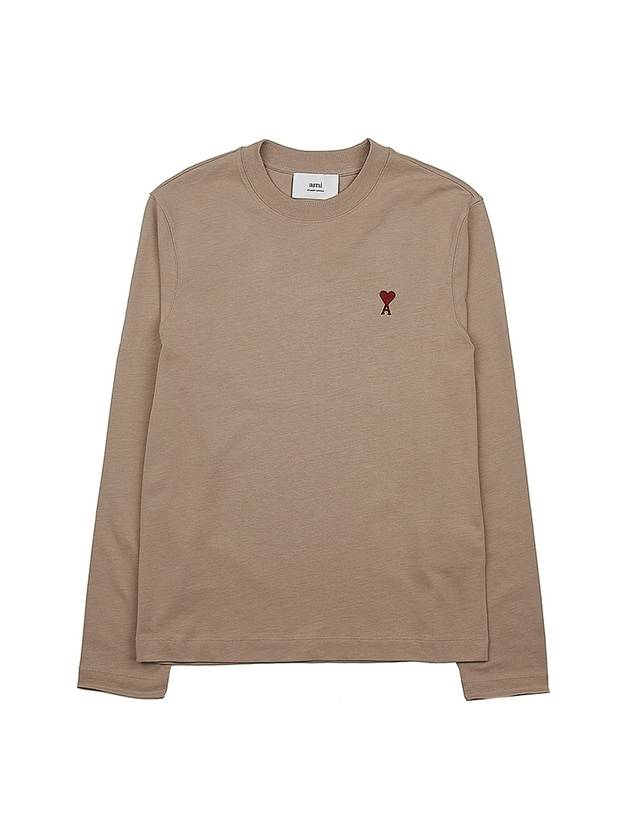 Chain Stitch Heart Logo Long Sleeve T-Shirt Champagne - AMI - BALAAN 1