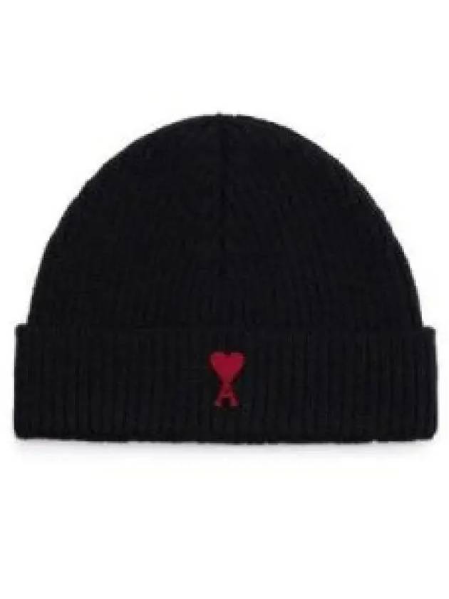 Heart Logo Wool Beanie Black - AMI - BALAAN 2