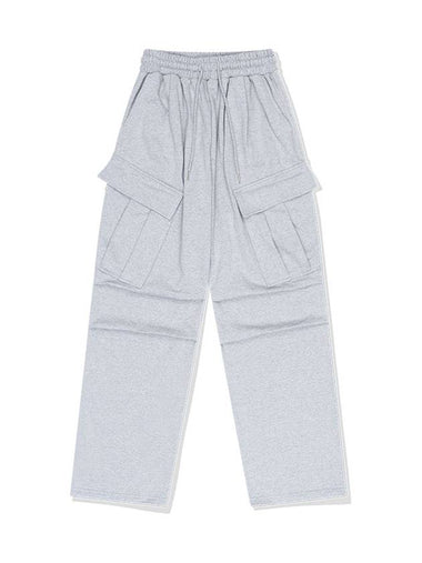 Flap Pocket Wide Sweatpants Grey - BATTRACT - BALAAN 1