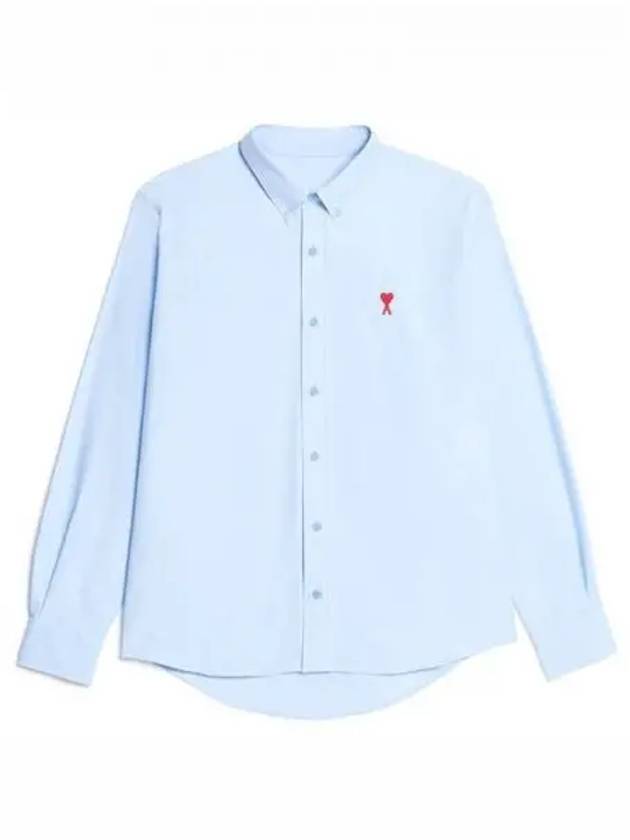 Heart Logo Oxford Button Down Long Sleeve Shirt Sky Blue - AMI - BALAAN 2