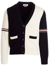 Funmix Cotton ArmBand V-Neck Cardigan White Navy - THOM BROWNE - BALAAN 2