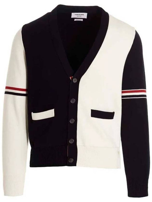 Funmix Cotton ArmBand V-Neck Cardigan White Navy - THOM BROWNE - BALAAN 2