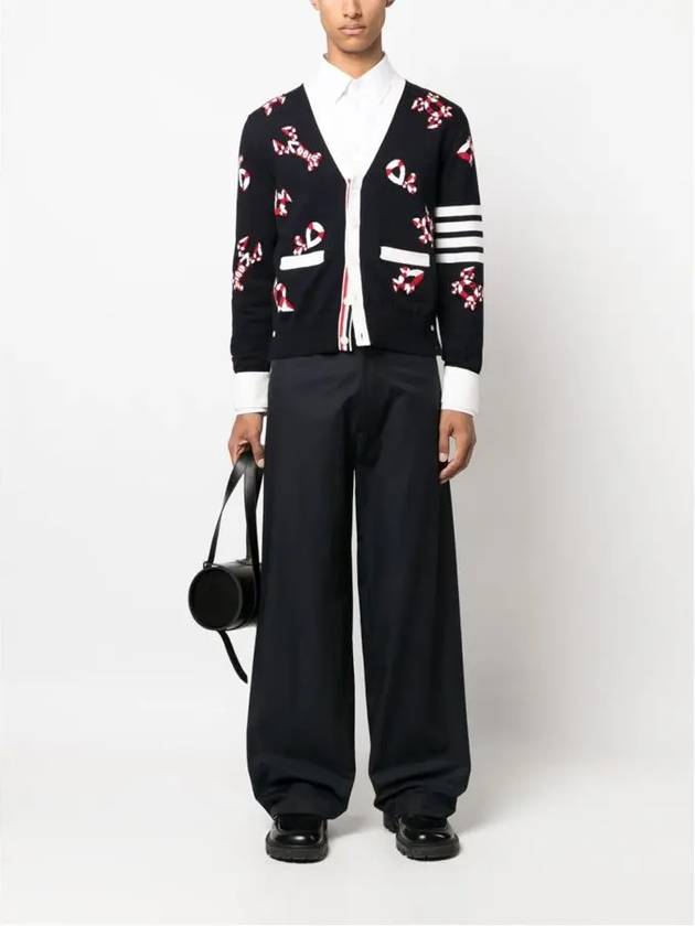 Gem Icons Intarsia Cardigan Navy - THOM BROWNE - BALAAN 7