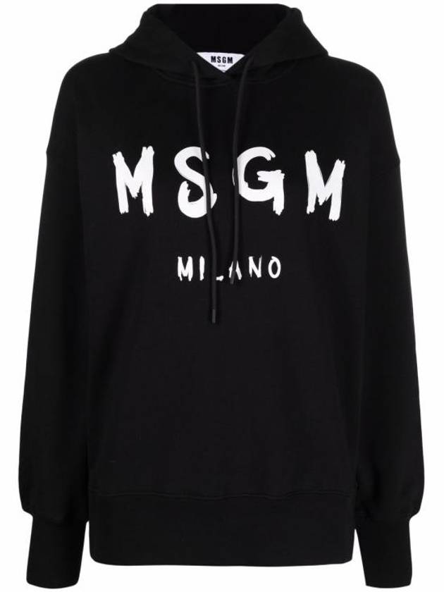 Brushed Logo Print Cotton Hoodie Black - MSGM - BALAAN 2