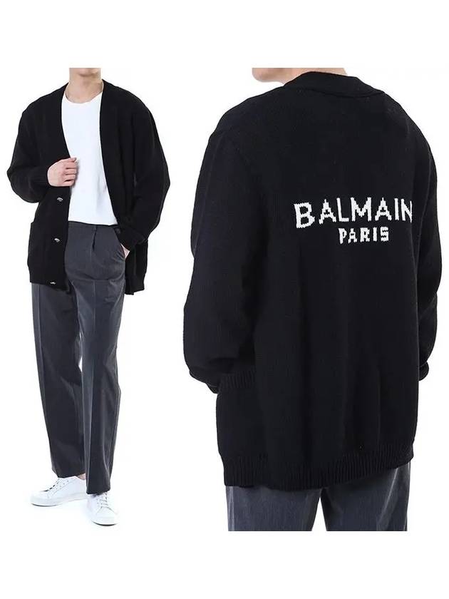 Back Logo Wool Jacquard Cardigan Black - BALMAIN - BALAAN 3