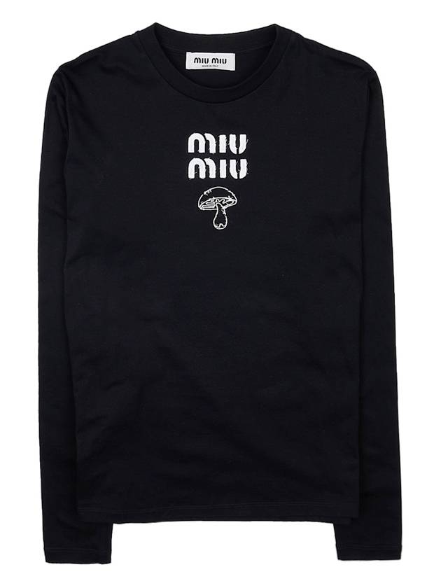 Mushroom Logo Cotton Long Sleeve T-Shirt Black - MIU MIU - BALAAN 11