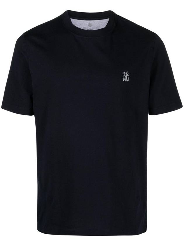 Logo Short Sleeve T-shirt Navy - BRUNELLO CUCINELLI - BALAAN 1