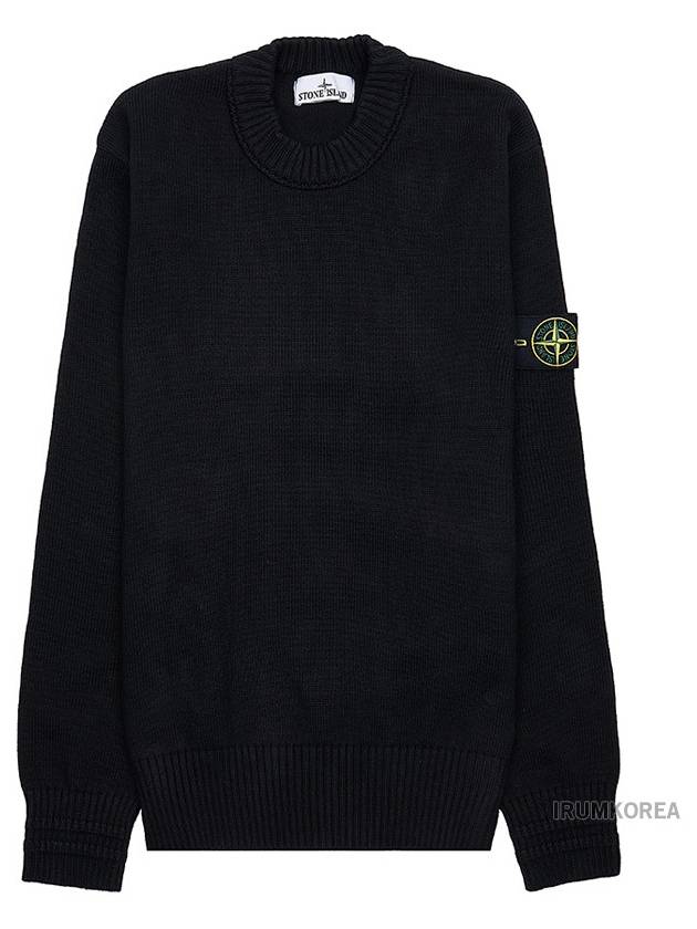 Round Neck Wappen Organic Knit Top Black - STONE ISLAND - BALAAN 10