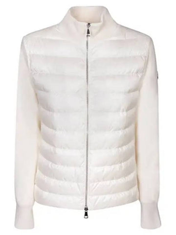 Logo Patch Tricot Padding Mix Zip Up Cardigan Ivory Women s Jacket 270722 - MONCLER - BALAAN 1