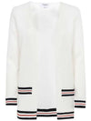 Cricket Stripe Lightweight Textured Cotton V-Neck Cardigan White - THOM BROWNE - BALAAN 2