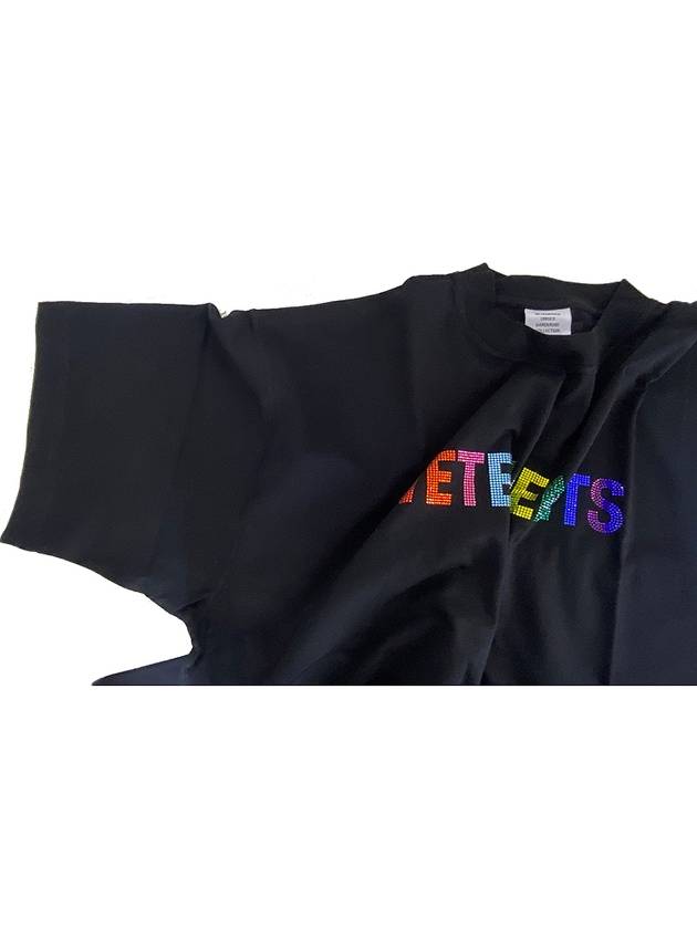 Multi Color Crystal Logo Short Sleeve T-Shirt Black - VETEMENTS - BALAAN 8