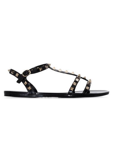 Rockstud Strap Sandals Black - VALENTINO - BALAAN 1