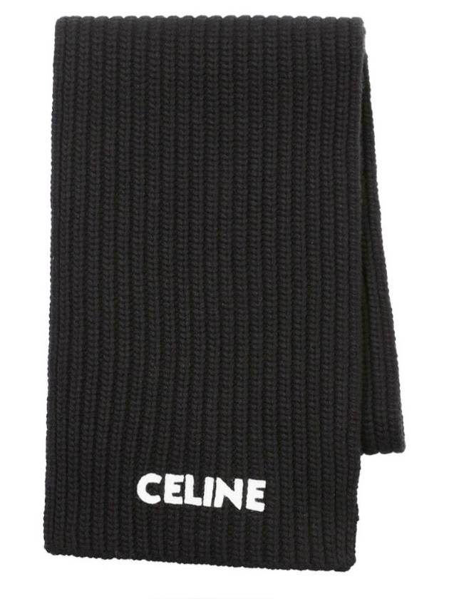 Logo Ribbed Wool Muffler Black - CELINE - BALAAN 3