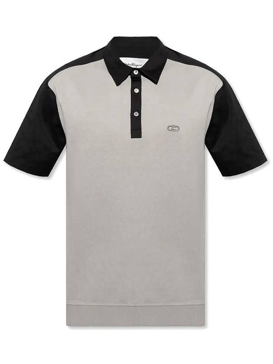 Gancini Embroidery Polo Shirt Grey - SALVATORE FERRAGAMO - BALAAN 2