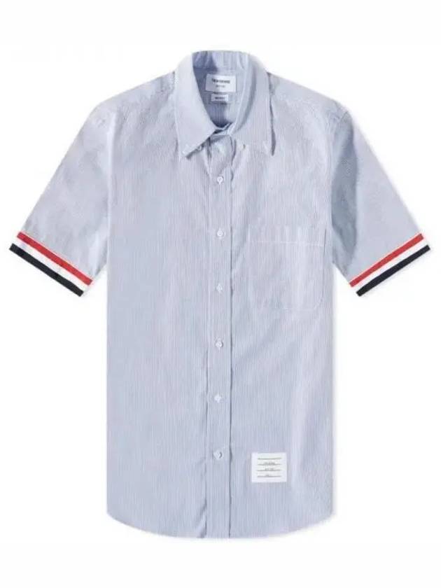 Men's Pincode Armband Short Sleeve Shirt Navy - THOM BROWNE - BALAAN 2