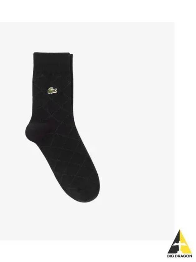 Men s Dot Argyle Pattern Medium Neck Socks Black - LACOSTE - BALAAN 1