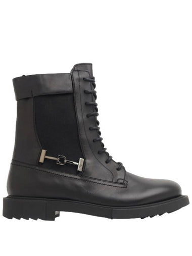 Salvatore Ferragamo Men's Black Leather Combat Boots, Size 8.5 - SALVATORE FERRAGAMO - BALAAN 1