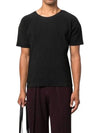 Basic Round Neck Pleated Short Sleeve T-Shirt Black - ISSEY MIYAKE - BALAAN.