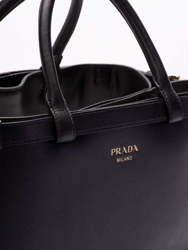 Double Belt Buckle Medium Leather Hand Tote Bag Black - PRADA - BALAAN 3