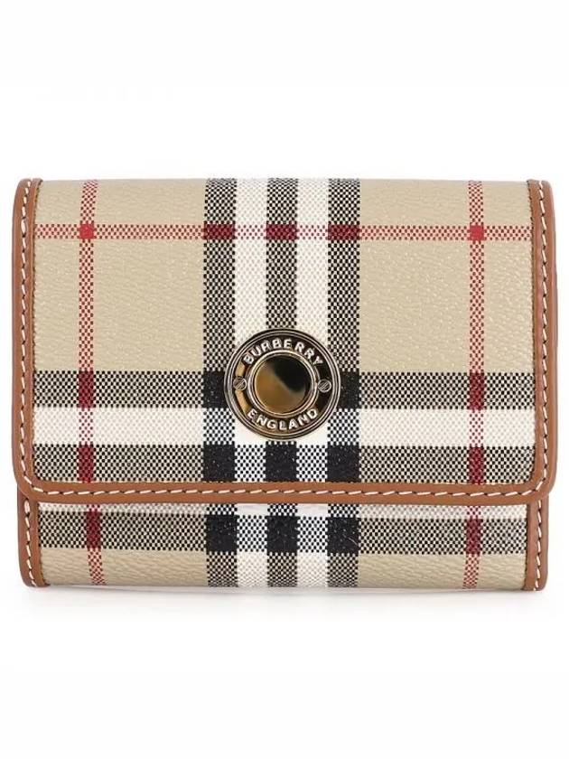 Women's Checked Leather Small Half Wallet Archive Beige - BURBERRY - BALAAN 2