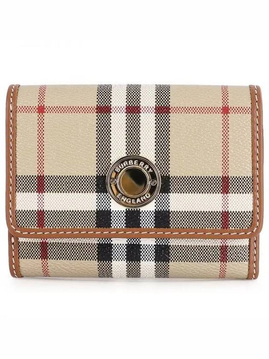 Women's Checked Leather Small Half Wallet Archive Beige - BURBERRY - BALAAN 2