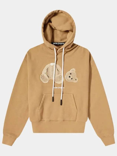 Men's Bear Logo Cotton Hoodie Beige - PALM ANGELS - BALAAN 2