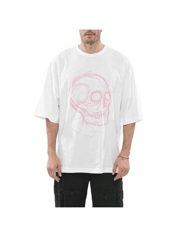 Men's School Print Oversized Short Sleeve T-Shirt White - ALEXANDER MCQUEEN - BALAAN 1