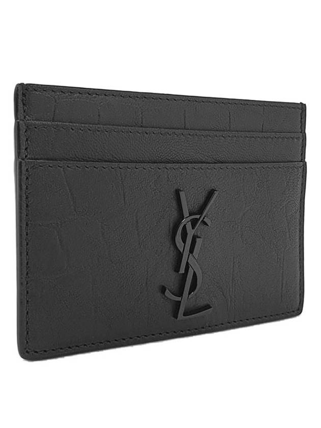 Monogram Crocodile Leather Card Wallet Black - SAINT LAURENT - BALAAN 3