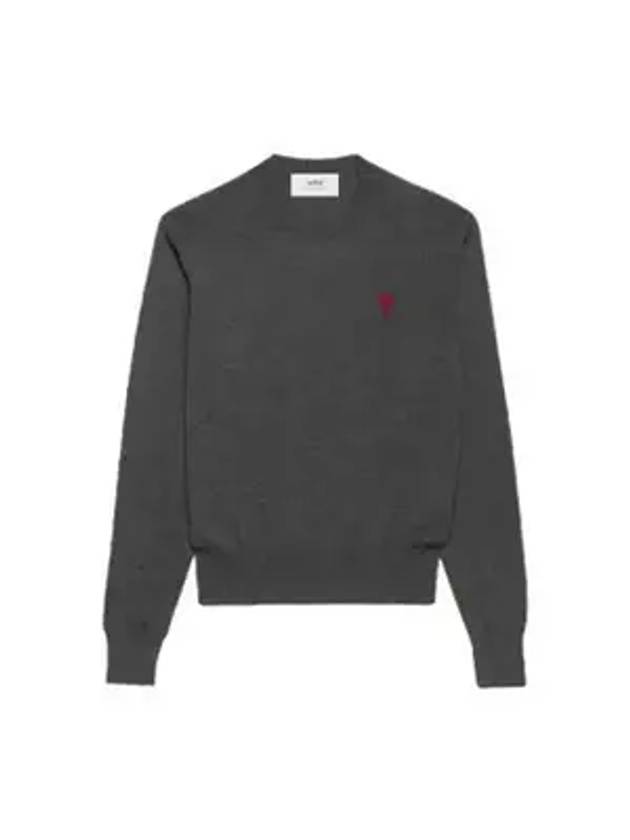 Heart Embroidered Logo Crew Neck Knit Top Grey - AMI - BALAAN 1