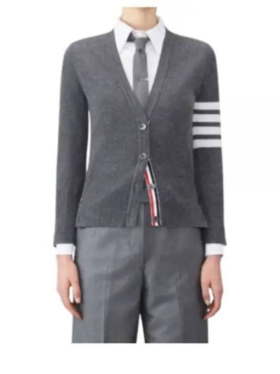 4-Bar V-Neck Cashmere Cardigan Grey - THOM BROWNE - BALAAN 2