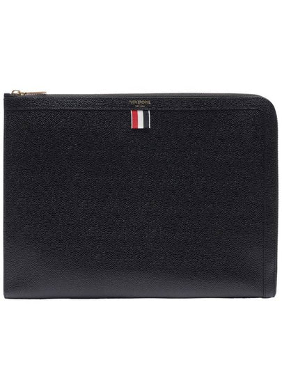 Three Stripes Tab Pebble Document Folio Clutch Bag Black - THOM BROWNE - BALAAN 2