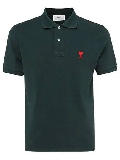 Small Heart Logo Polo Shirt Heather Evergreen - AMI - BALAAN 2