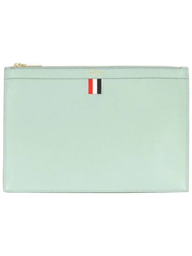 Pebble Grain Three Stripes Zipper Small Clutch Bag Light Blue - THOM BROWNE - BALAAN 3