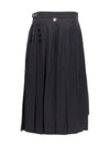 4 Bar Logo Plain Weave Wool Pleated Skirt Navy - THOM BROWNE - BALAAN 3