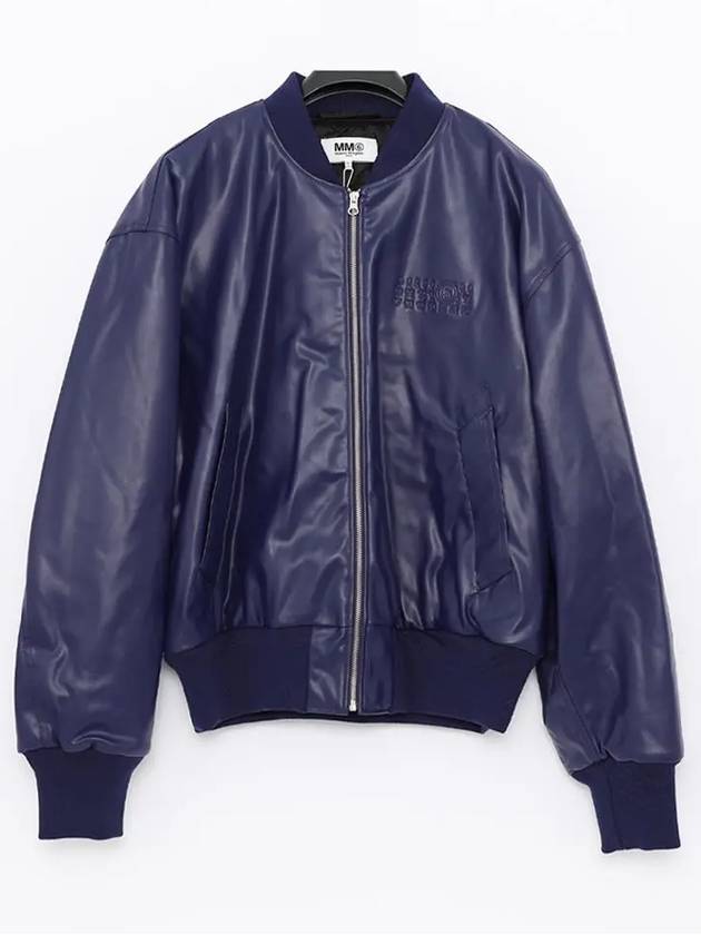 Number Embroidered Faux Leather Bomber Jacket Blue - MAISON MARGIELA - BALAAN 2