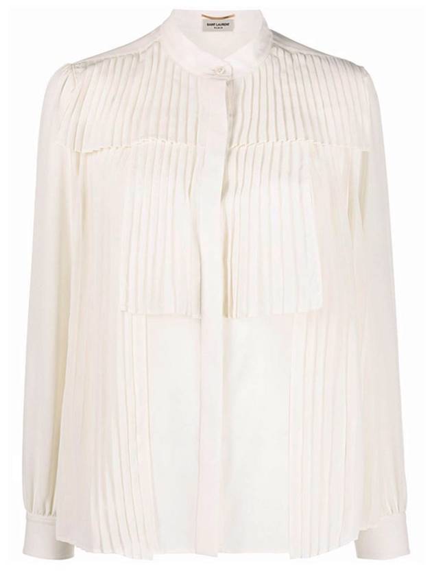 Pleated Silk Blouse White - SAINT LAURENT - BALAAN 3