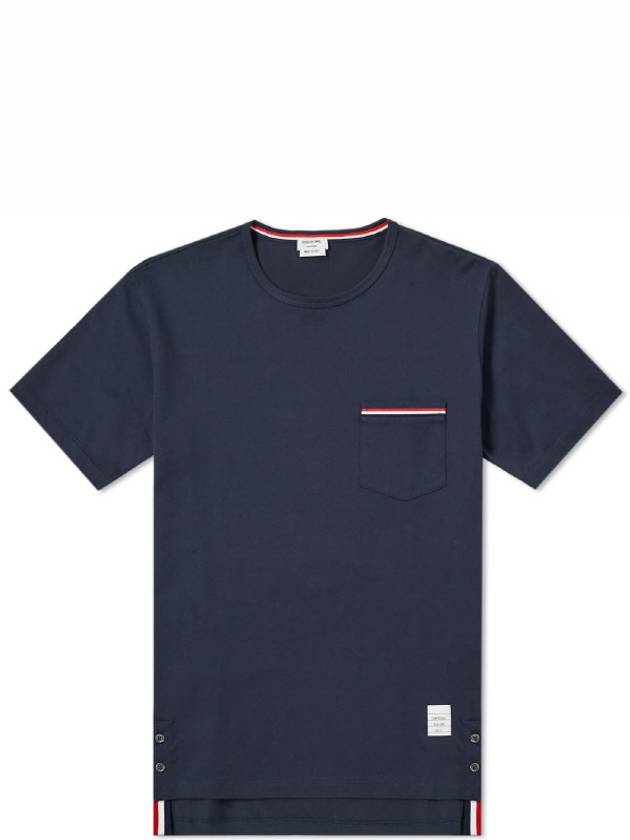 Men's Medium Weight Jersey Tipped Pocket Crewneck Short Short Sleeve T-Shirt Navy - THOM BROWNE - BALAAN 2