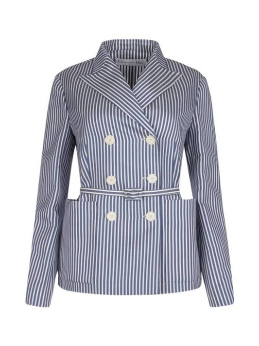 Double Breasted Striped Blazer Jacket Blue - DIOR - BALAAN 1