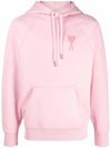 Big Heart Logo Heavy Loopback Organic Cotton Fleece Hoodie Pink - AMI - BALAAN 2