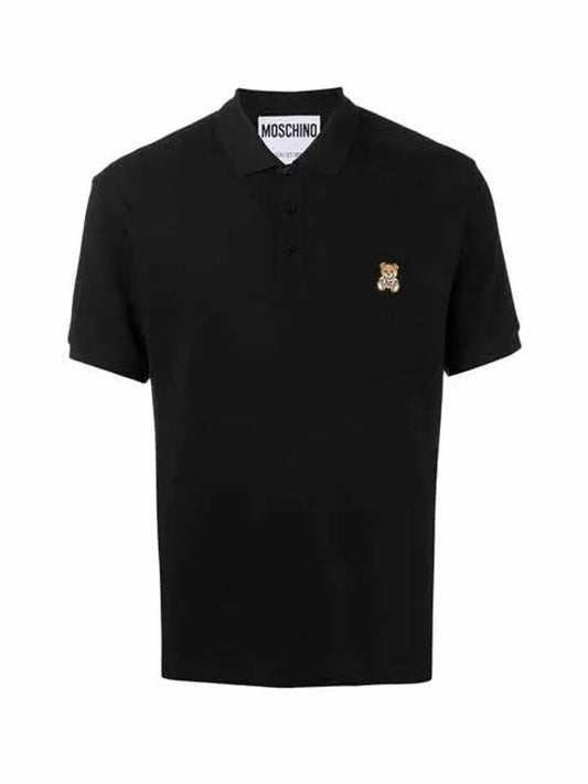 Men's Bear Embroidery Short Sleeve PK Shirt Black - MOSCHINO - BALAAN.