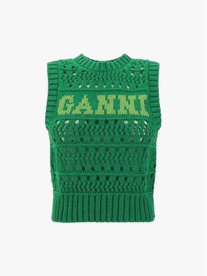 Logo Intarsia Knit Vest Green - GANNI - BALAAN 2