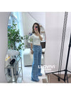 CC Logo Camellia Quilted Wide Bootcut Denim Pants Jeans 34 P7525 - CHANEL - BALAAN 7