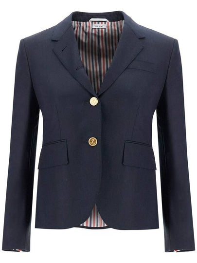 Women's Twill Slim Fit Single Breasted Wool Jacket Navy - THOM BROWNE - BALAAN 2